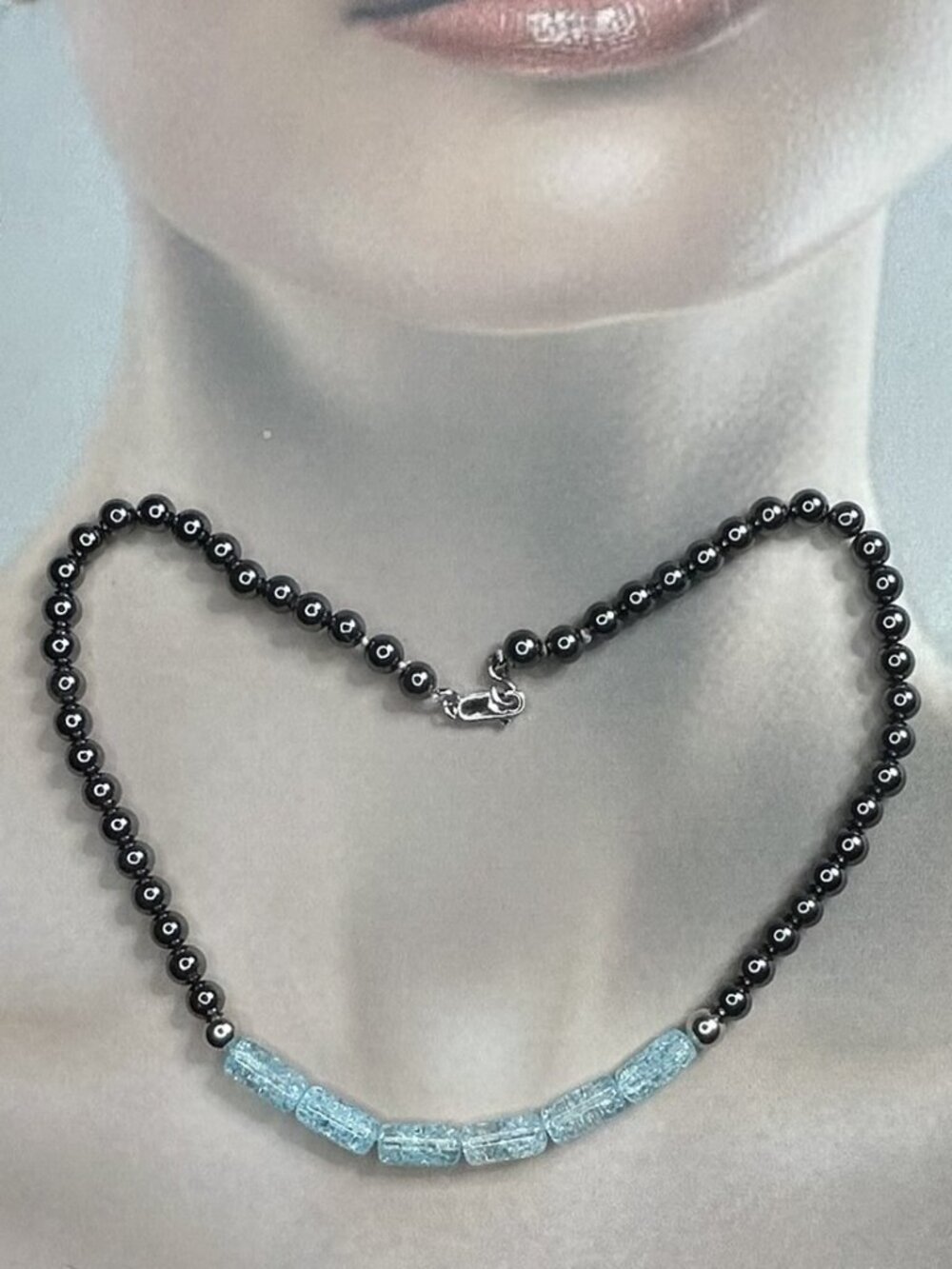Black Hematite and Crackle Quartz Necklace